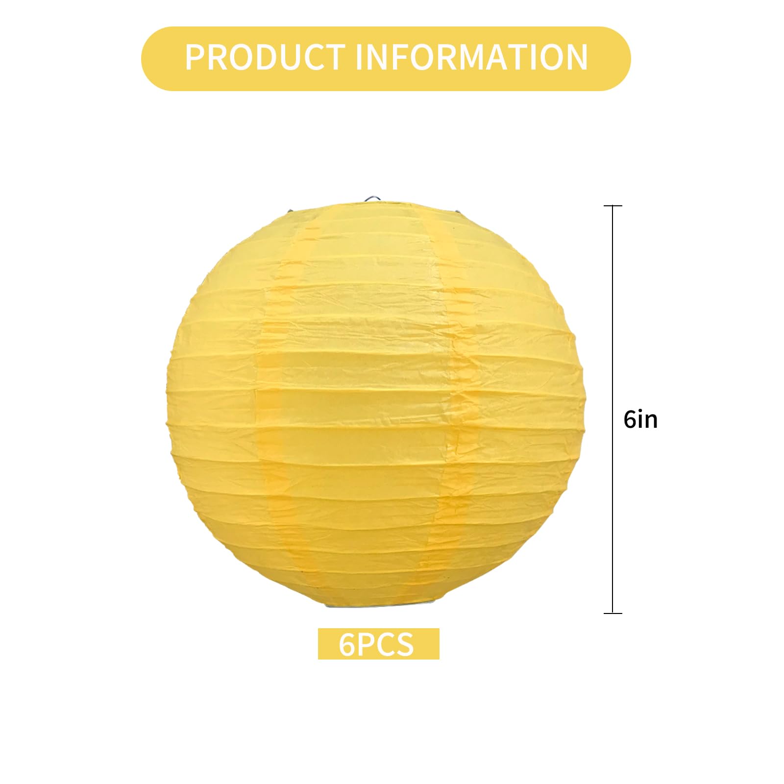 Beishida 6-Inch Yellow Round Paper Lanterns Decorative Hanging Asia Chinese Japanese Paper Lanterns Lamp For Birthday Halloween