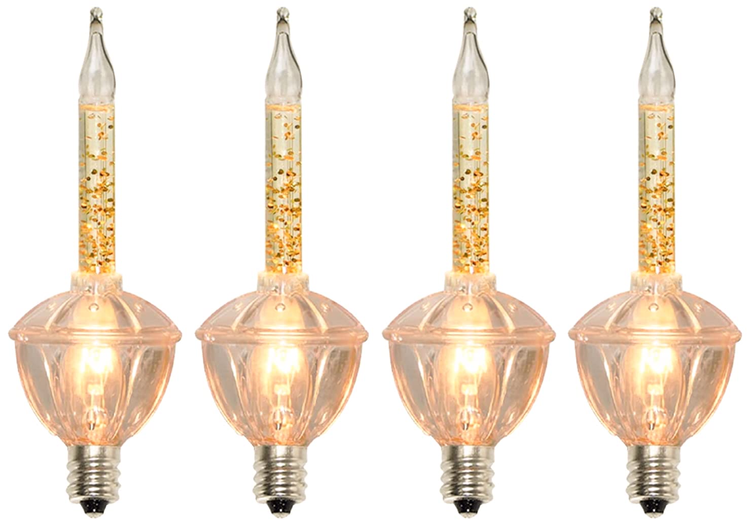 Couah 4 Pack C7 Bubble Light Bulbs, Gold Glitter Vintage, Plastic, 4 Count