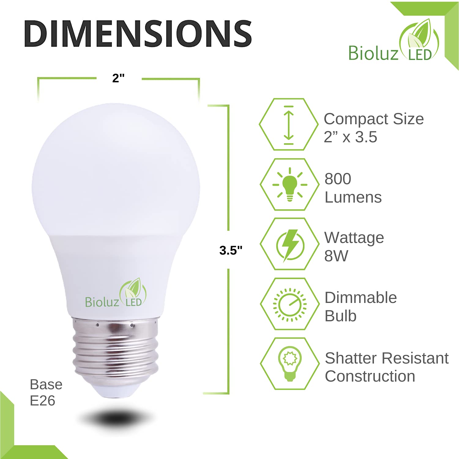 Bioluz LED Dimmable LED Light Bulbs, 60W Equivalent, Soft White 3000K, 4-Pack, Medium Base, Energy-Efficient