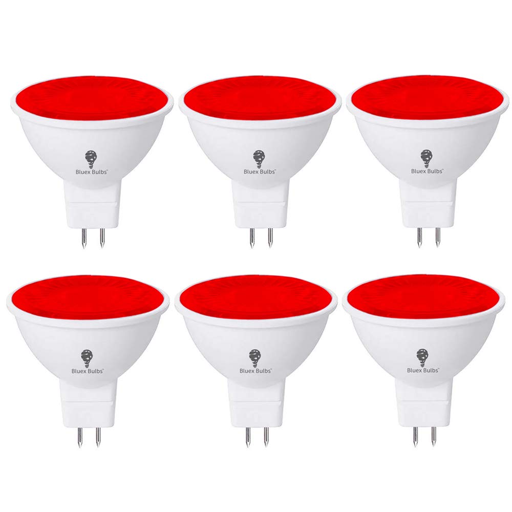 Bluex LED MR16 Red Light Bulb, 6W (50W Equivalent), GU5.3 Bi-Pin Base, 6 Count, Red, Ideal for Party and Holiday Decoration