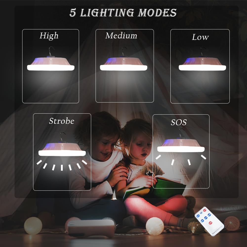 Jearytop Solar Camping Lamp 120 LED 4500mAh USB Rechargeable Waterproof 2 Pack Outdoor Lantern