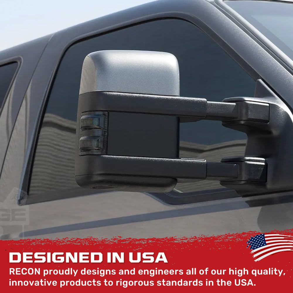 RECON Side Mirror Lenses for 08-16 Super Duty - Ultra Bright White LED, Smoked Lens, Model 264140WHBK