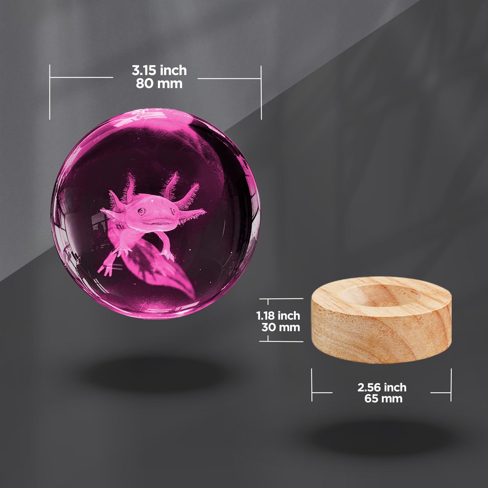 3D Axolotl Crystal Ball Night Light 3.15 Inch Axolotl Glass Ball Lamp With 16 Color Changing Wooden Base And Remote Axolotl Ideal Gifts For Kids Friends Birthday Christmas Room Decor Axolotl Toys