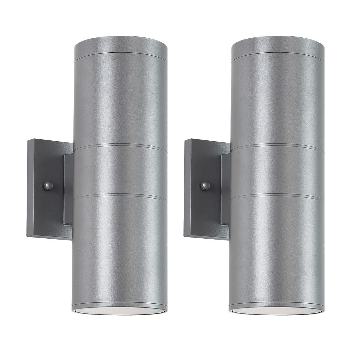 Mirrea Modern Outdoor Porch Light - 2 Pack Waterproof Aluminum Wall Sconce, Metallic Gray