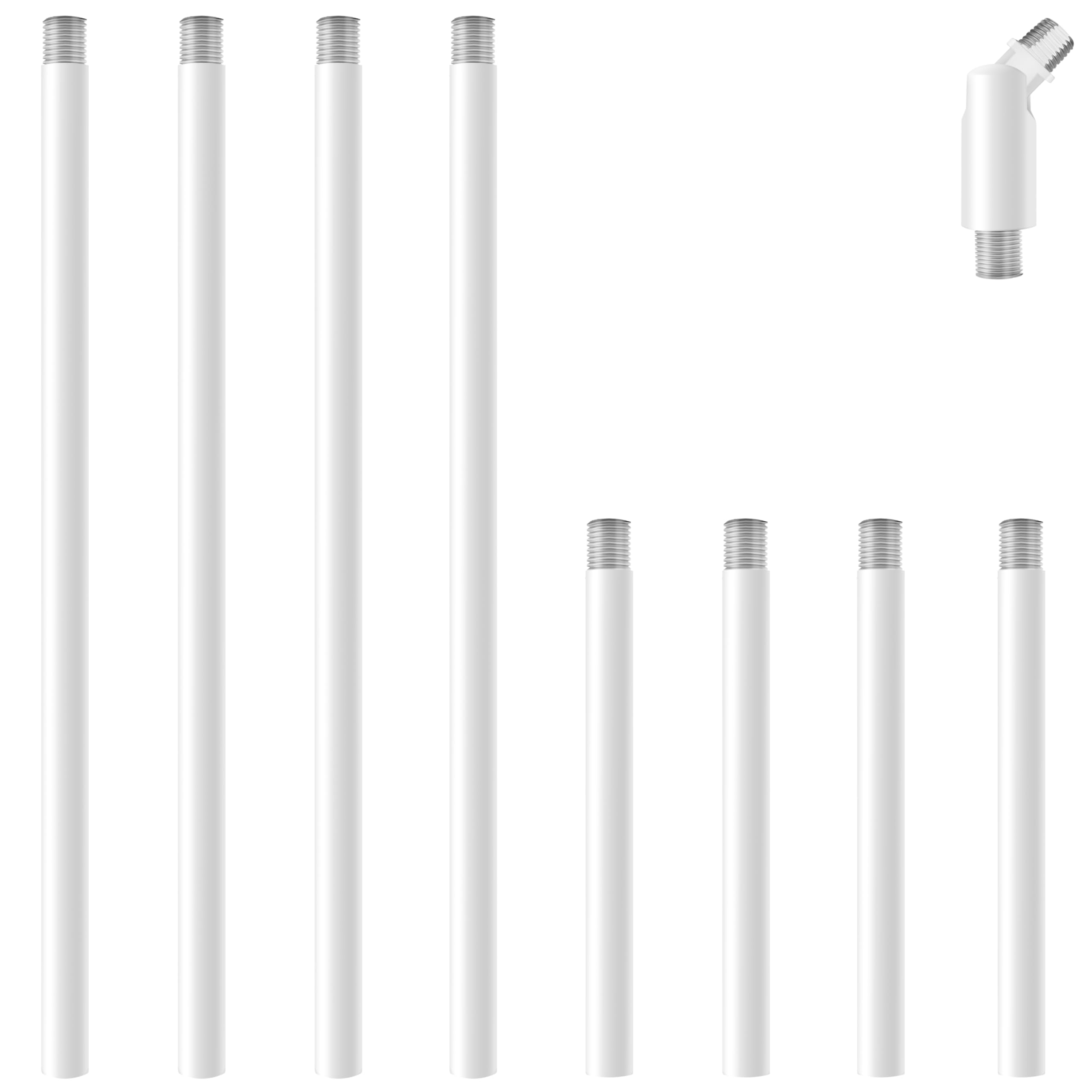 8 Pieces M10 Threaded Extension Poles Lighting Fixture Downrods Stems & 180 Degrees Sloped Ceiling Adapter Kits For Pendant Light  Island Lighting  Chandeliers (White)