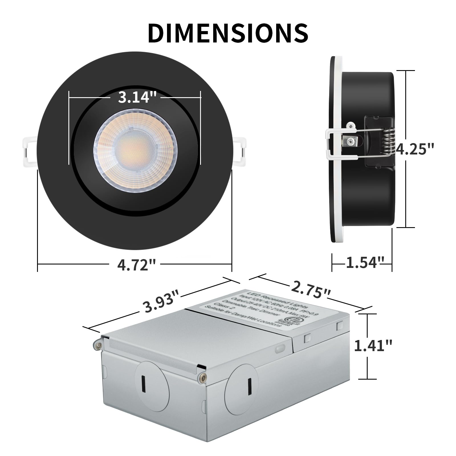 Knlnny Ware Black Recessed Lighting 4 Inch 6 Pack, Ajustable Eyeball Gimbal Canless Recessed Lights With Junction Box,9W 750Lm,D