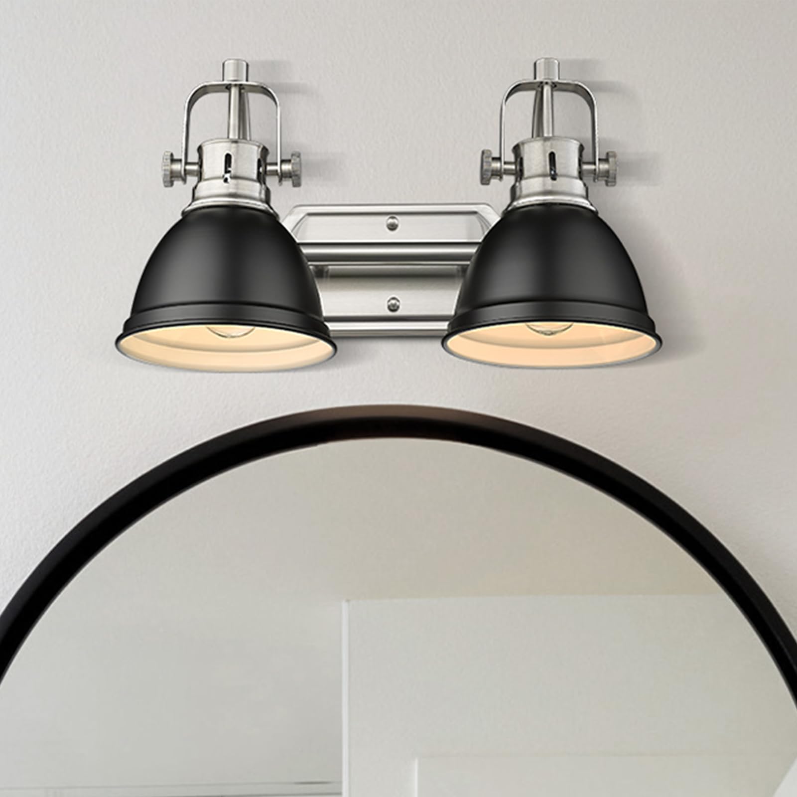 Emliviar Modern Vanity Light, Industrial 2-Light Bathroom Wall Light Fixtures, Black And Brushed Nickel Finish With Metal Shade,