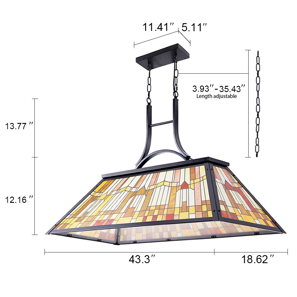 Wellmet Tiffany-Style 3-Lights Pool Table Lamp, Vintage Acrylic Light Fixture for 7' to 9' Tables, Yellow, 43.3” for Game Room or Bar