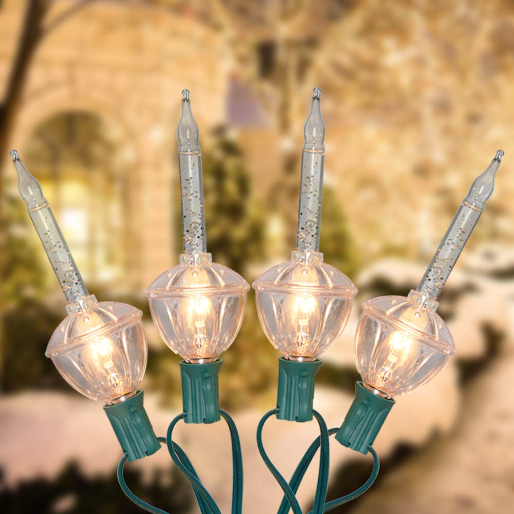 Abeja Christmas Bubble Light Replacement Bulbs, Silver Glitter, Glass, E12 Candelabra Base, 4 Pack