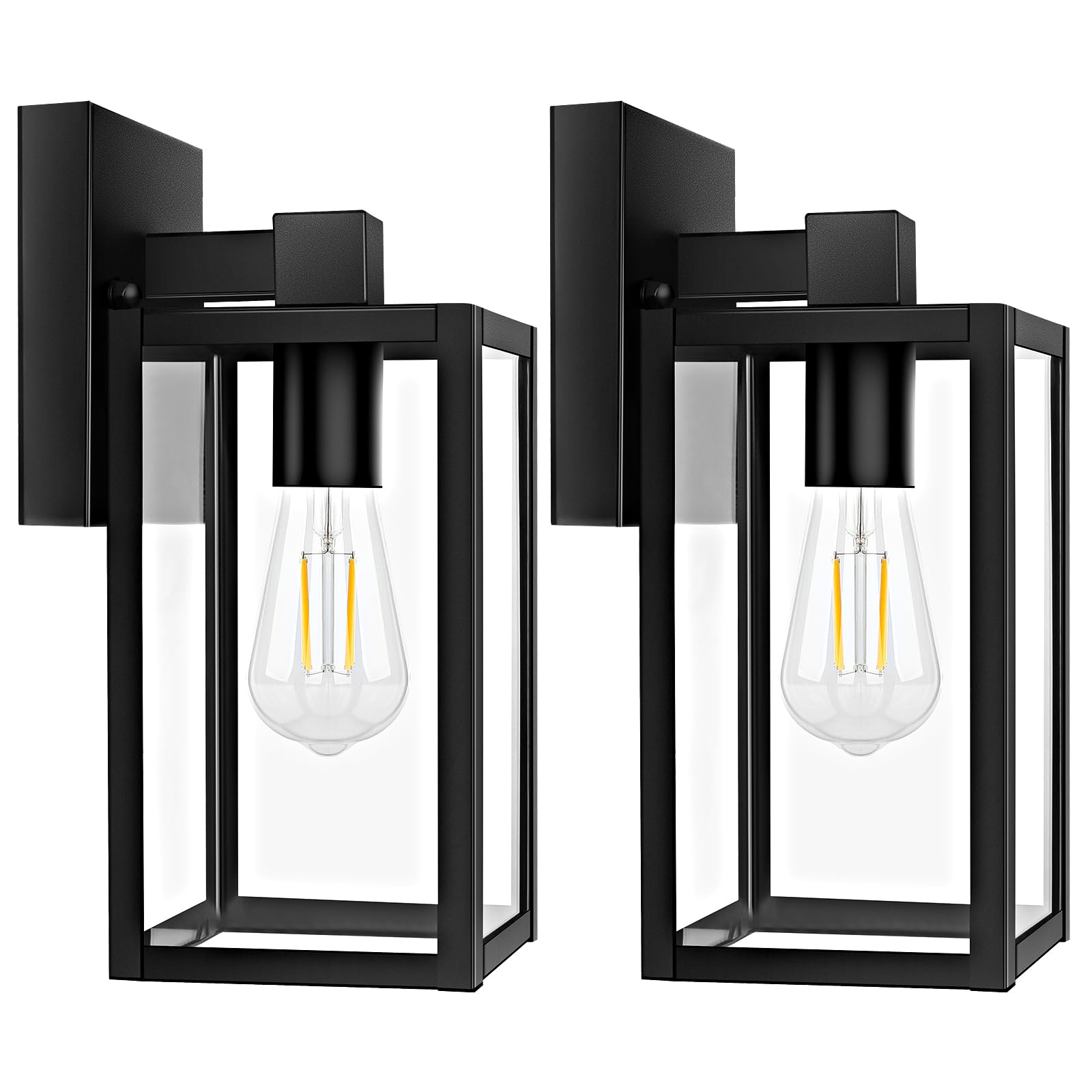 Brightever 2-Pack Outdoor Wall Lantern, Exterior Waterproof Wall Sconce Light Fixtures, Black Outside Wall Lights with Clear Gla