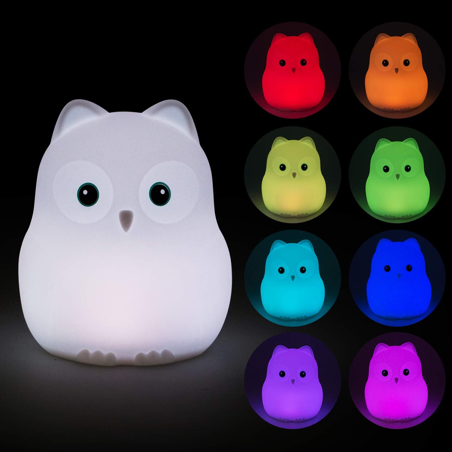 Tekemai Night Light for Kids, Adjustable Brightness & Color, Touch Control, Silicone, White, Model TC868-4