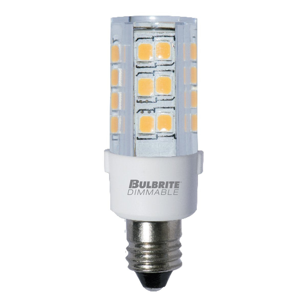 Bulbrite Led Mini T4 Dimmable Candelabra Screw Base (E12) Light Bulb 35 Watt Equivalent 3000K, Clear 2-Pack