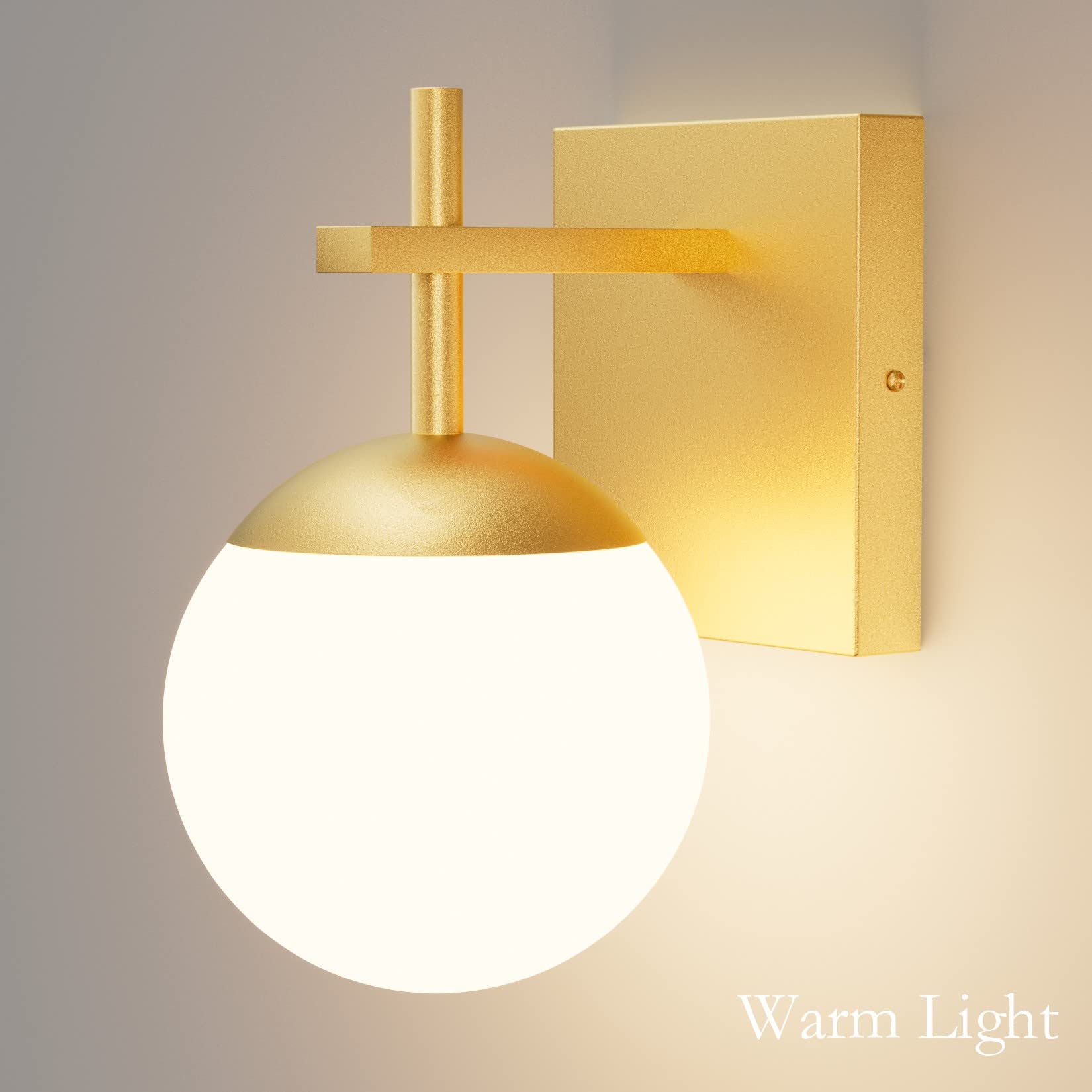 Ralbay Gold Wall Sconce - Mid Century Modern Indoor Light Fixture, 1 Light, Milky Glass For Bathroom, Kitchen, Living Room, Model 1100