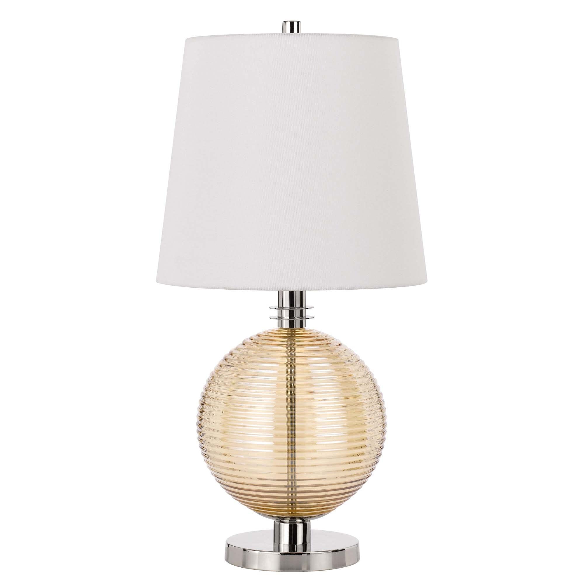 Benzara Table Lamp with Textured Glass Ball Accent, Model BM241799, White and Chrome