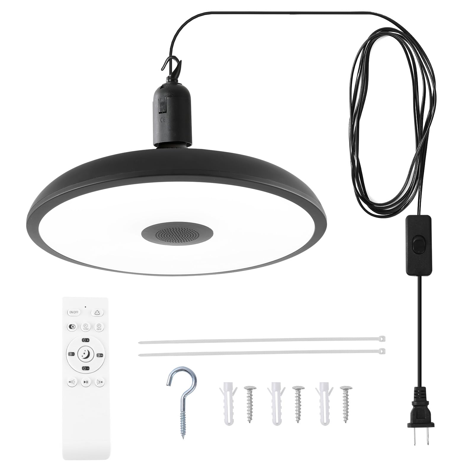 HOREVO Pendant Light Fixture, 18W Adjustable, 12in Plastic, Upgrade Black, for Kitchen, Bar, Dining Room, Model H0017