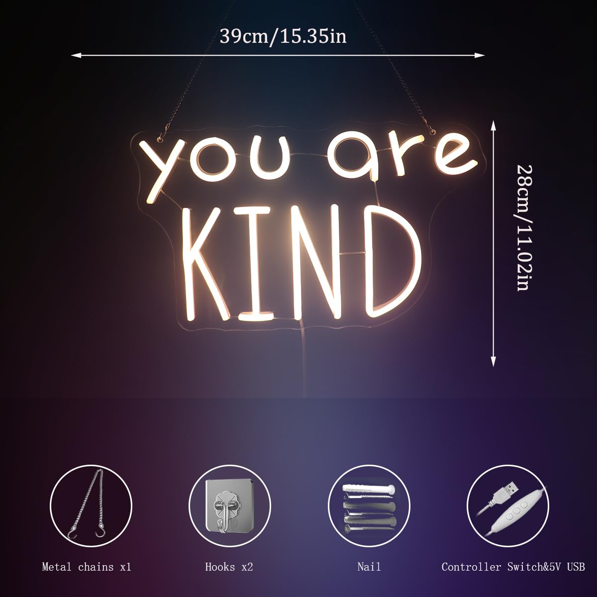You Are Kind Neon Sign  Decorative Neon Lights For KidS Room Play Room Wall Decor Neon Light Sign  Christmas Birthday KidS Gift Thanksgiving Gift(Warm White)