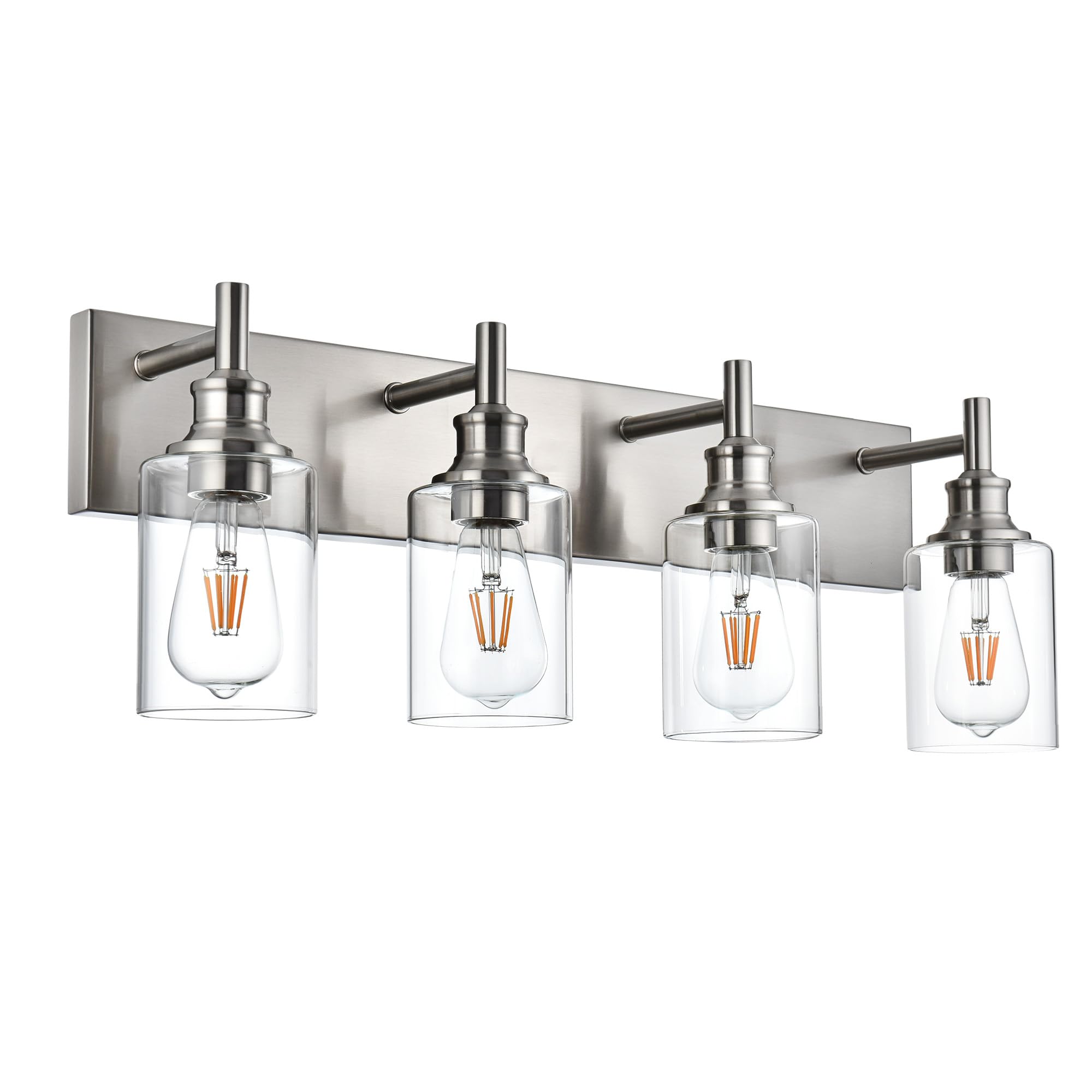 Wanluce 4 Light Bathroom Vanity Light - Brushed Nickel, Modern Farmhouse Wall Sconces With Clear Glass Shade