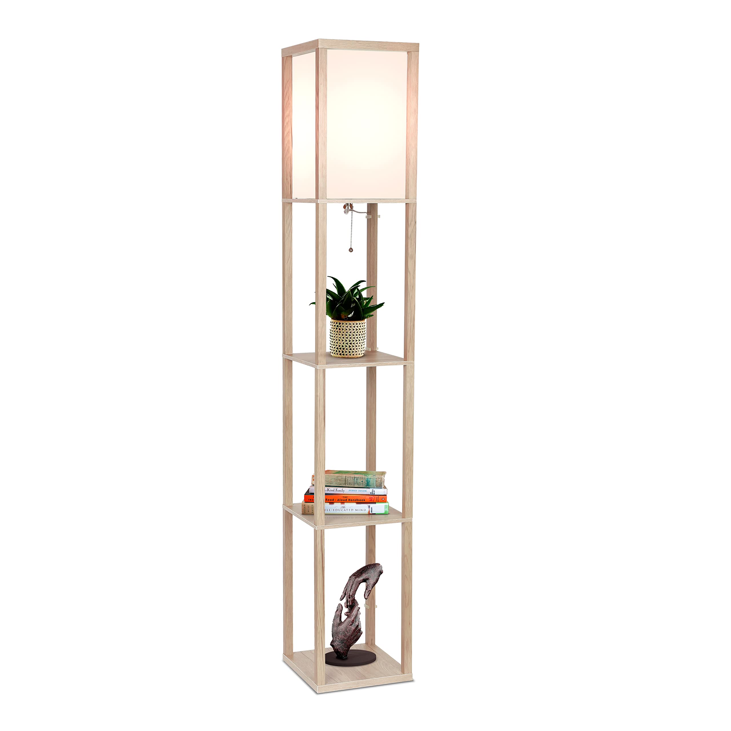 Brightech Maxwell Modern Shelf Floor Lamp with Shade, LED Bulb - Rustic Wood, Model FL-MX-RW