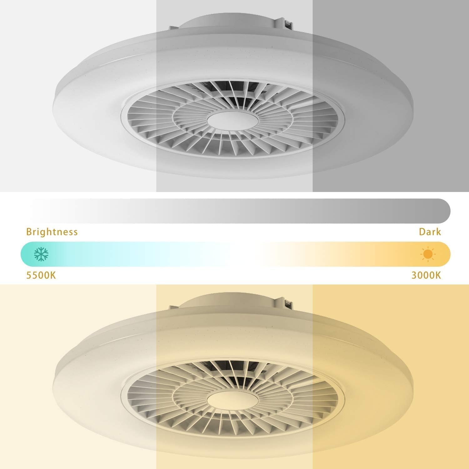 BKZO 24" Low Profile Ceiling Fan with RGB Lights & Remote, Stepless Dimming, Alexa Compatible, White, Model 323115-1-RGBCW
