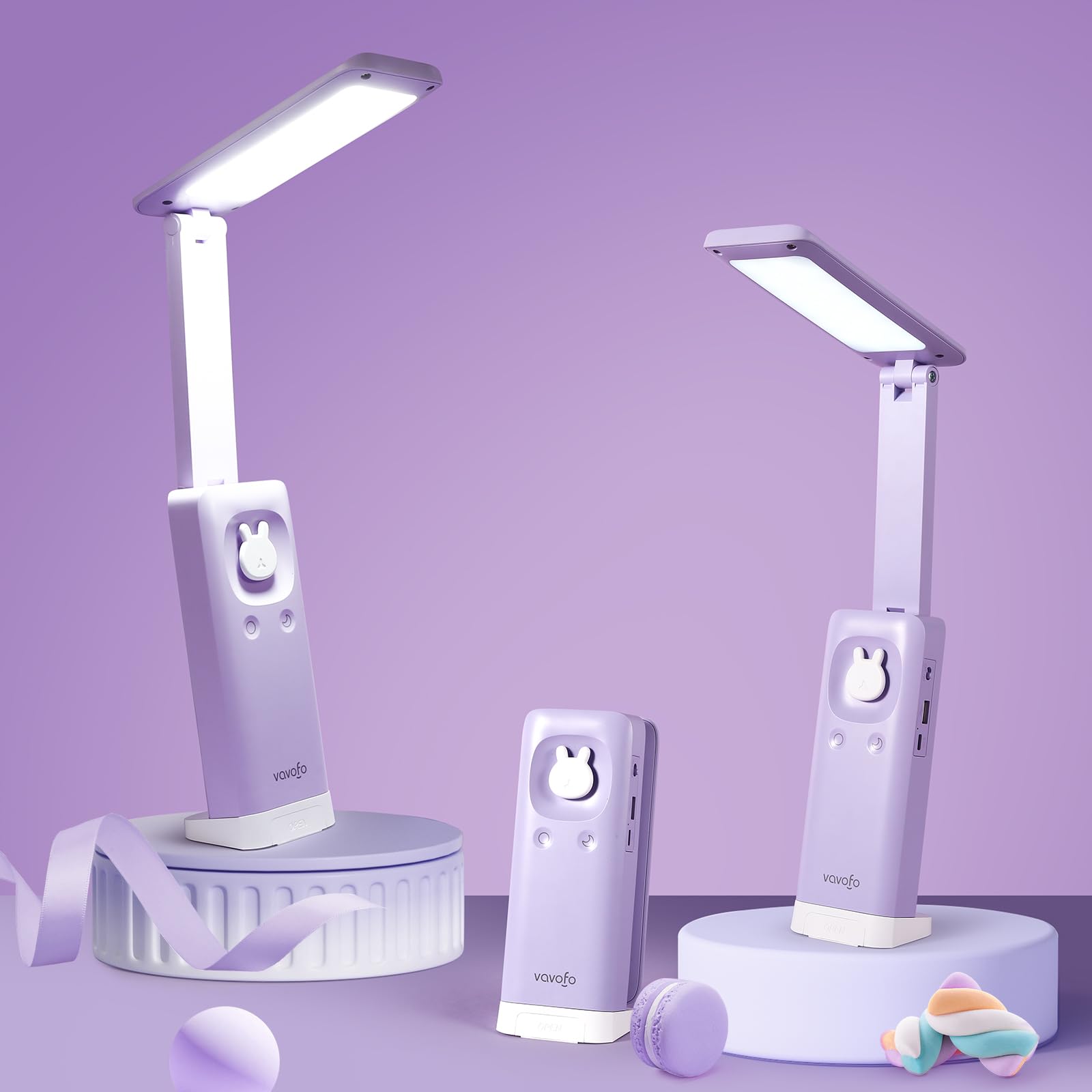 VAVOFO Rechargeable Foldable Lamp, 15 Dimming Modes, 6000mAh Battery, Portable, Plastic, Purple, Model KM-6779A