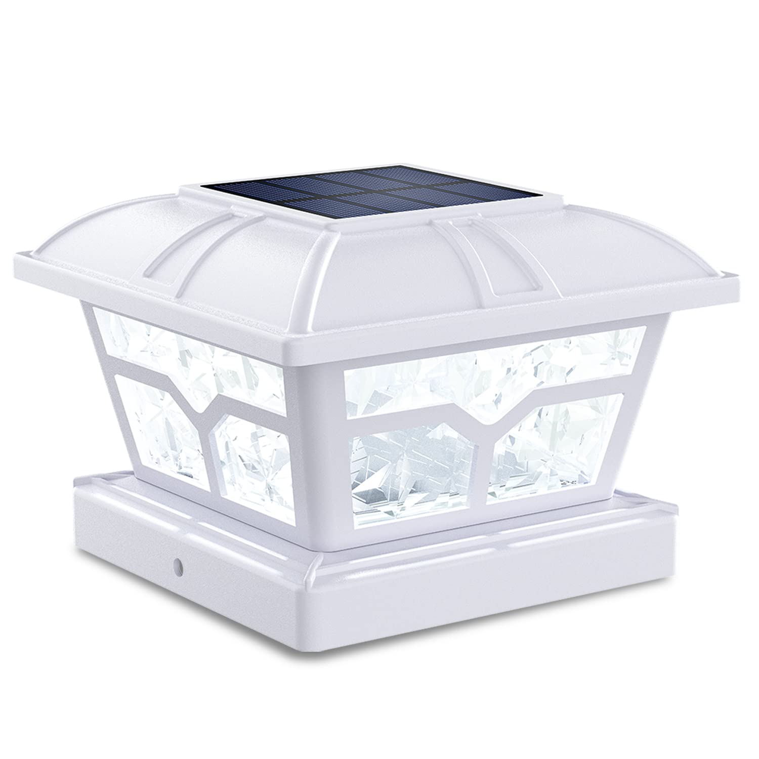 SIEDiNLAR Solar Post Cap Lights, 2 Color Modes, 8 LEDs, 1 Pack, White, Model SD020W-1PK