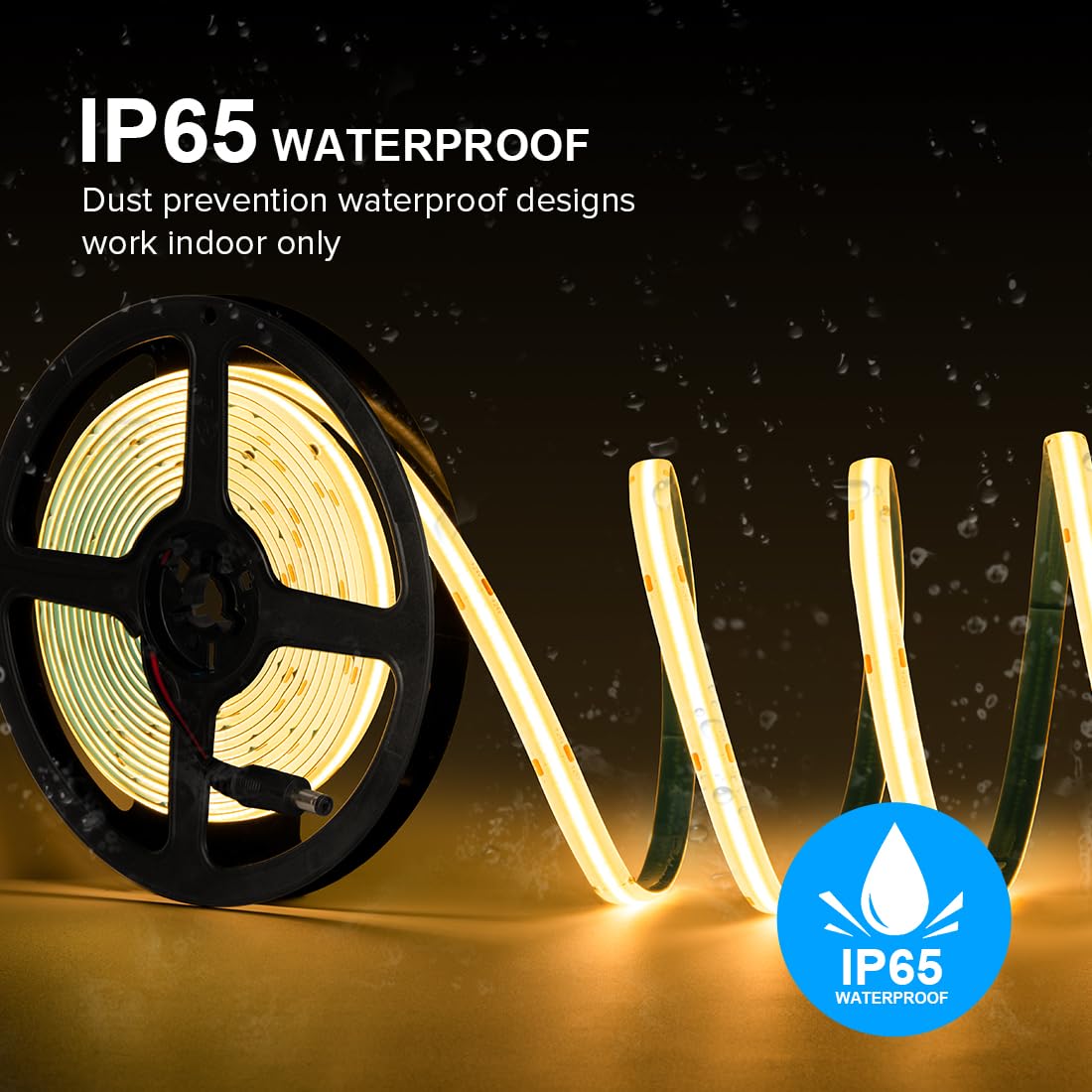 FCOB 16.4FT COB LED Strip Light IP65 Waterproof DC12V 2700K Warm White Dimmable 320LEDs/m for Home Decor