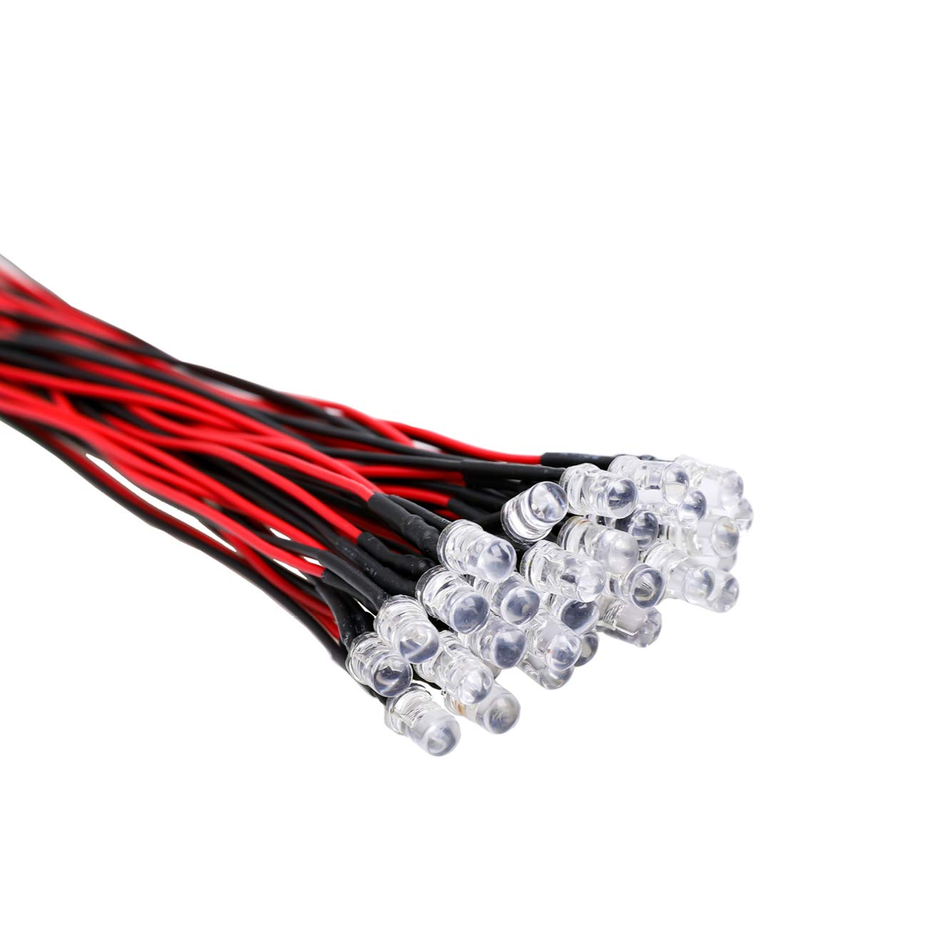 EDGELEC 30pcs 12V Red LED Lights, 5mm Pre-Wired Diodes, Clear Lens, PW-DIP Model