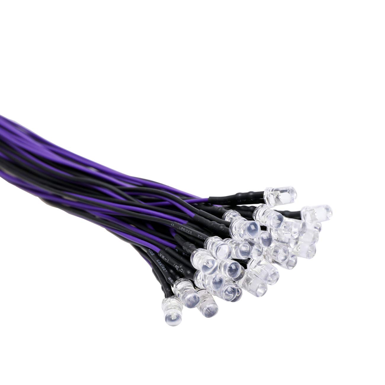 Edgelec 30Pcs 12 Volt 5Mm Uv Led Lights Emitting Diodes Pre Wired 7.9 Inch Dc 12V Ultravoilet Led Light Clear Lens Small Led Lam
