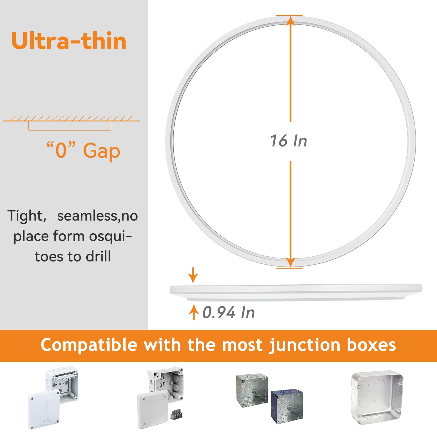 1Pack Led Flush Mount Ceiling Light Fixture, 3000K-4500K-6000K & 150W Equivalent Modern Kitchen Recessed Ceiling Lamp 36W 3600Lm