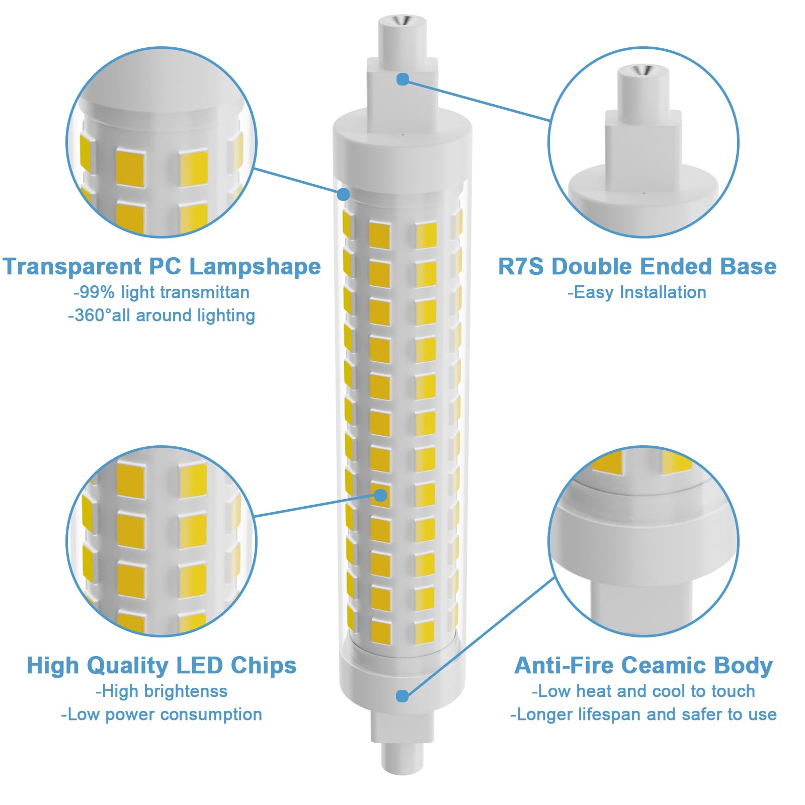 DUMILOO R7S LED Bulb Dimmable 10W 1000 Lumen Natural White 4000K, 118mm T3 Halogen Equivalent, 2 Pack for