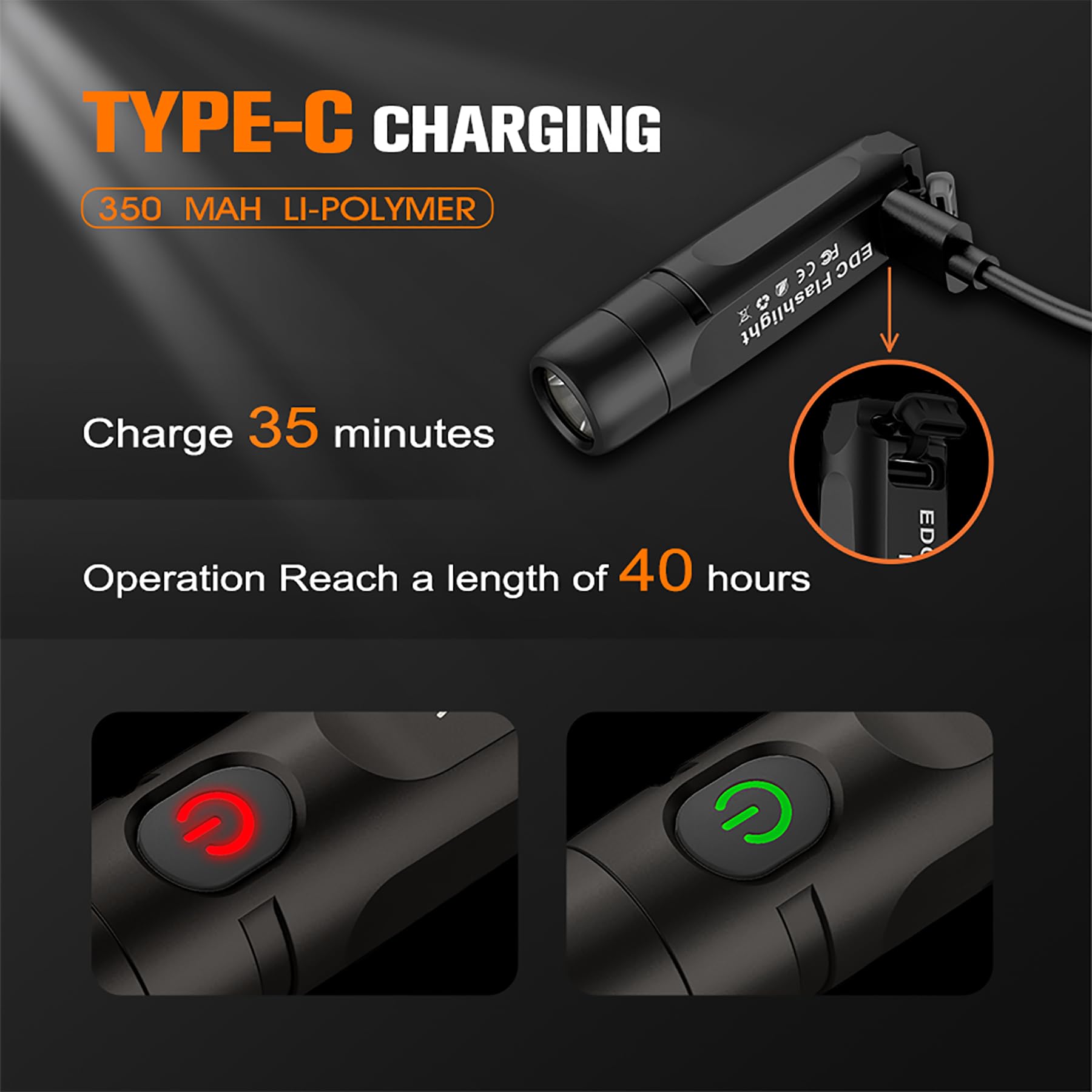 TUNENGE S15 Keychain Flashlight - 650 Lumens Rechargeable Mini Light, Magnet Black, Compact EDC for Hiking and Outdoors