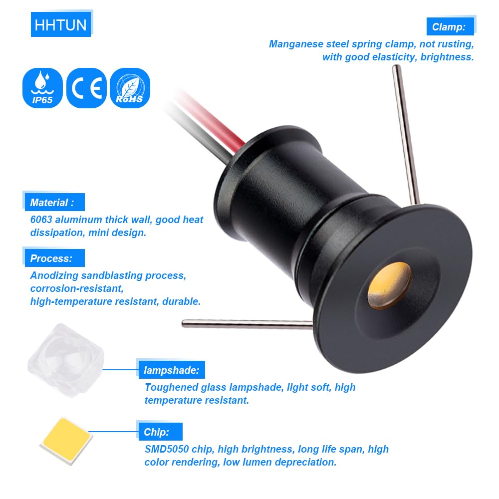 HHTUN 902 LED Mini Spotlight, 1W, 75lm, 3000K Black, Embedded Installation for Cabinets, 9-Pack