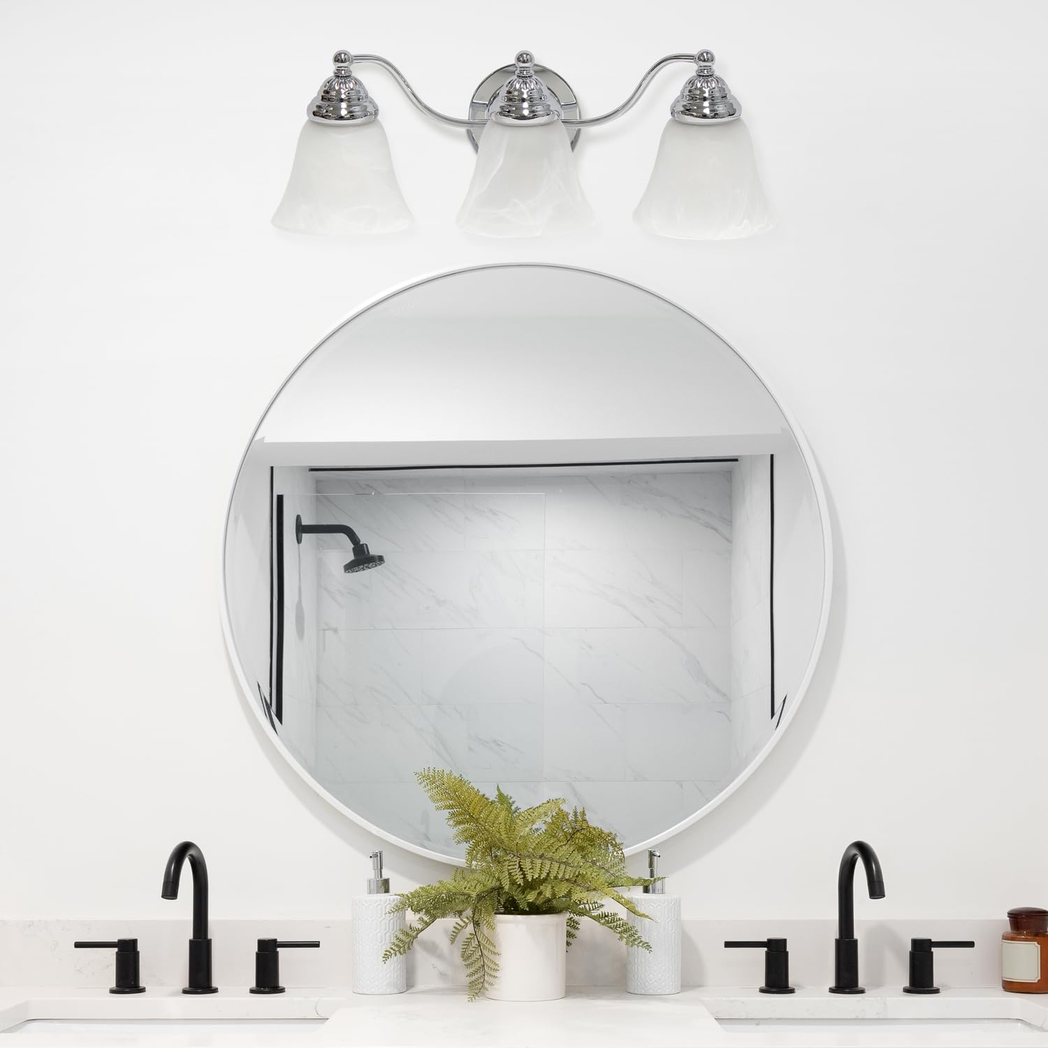 Simple Designs VT1023-CHR 19.25 Classic 3 Light Winding Metal and Frosted Marble White Bell Shape Glass Shades Decorative Wall M