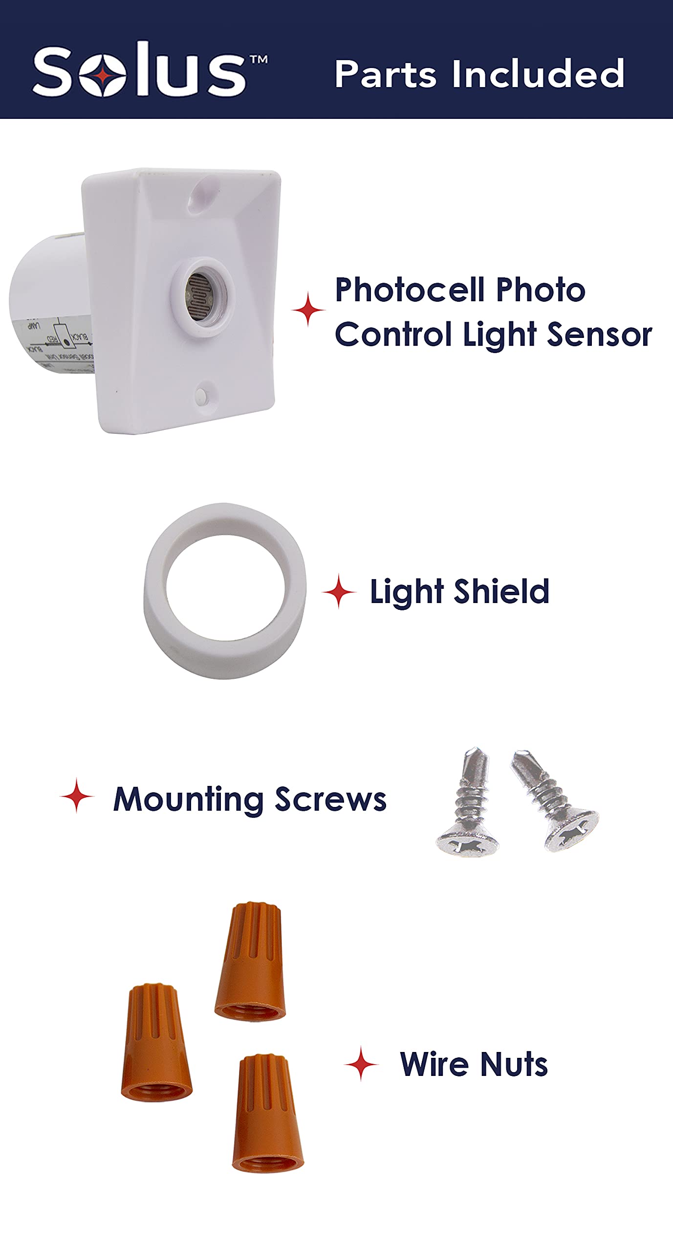 Solus SPC-320W White Dusk to Dawn Photocell Light Sensor Switch for Outdoor Lamp Posts, Hardwire, UL Listed, Pack of 1