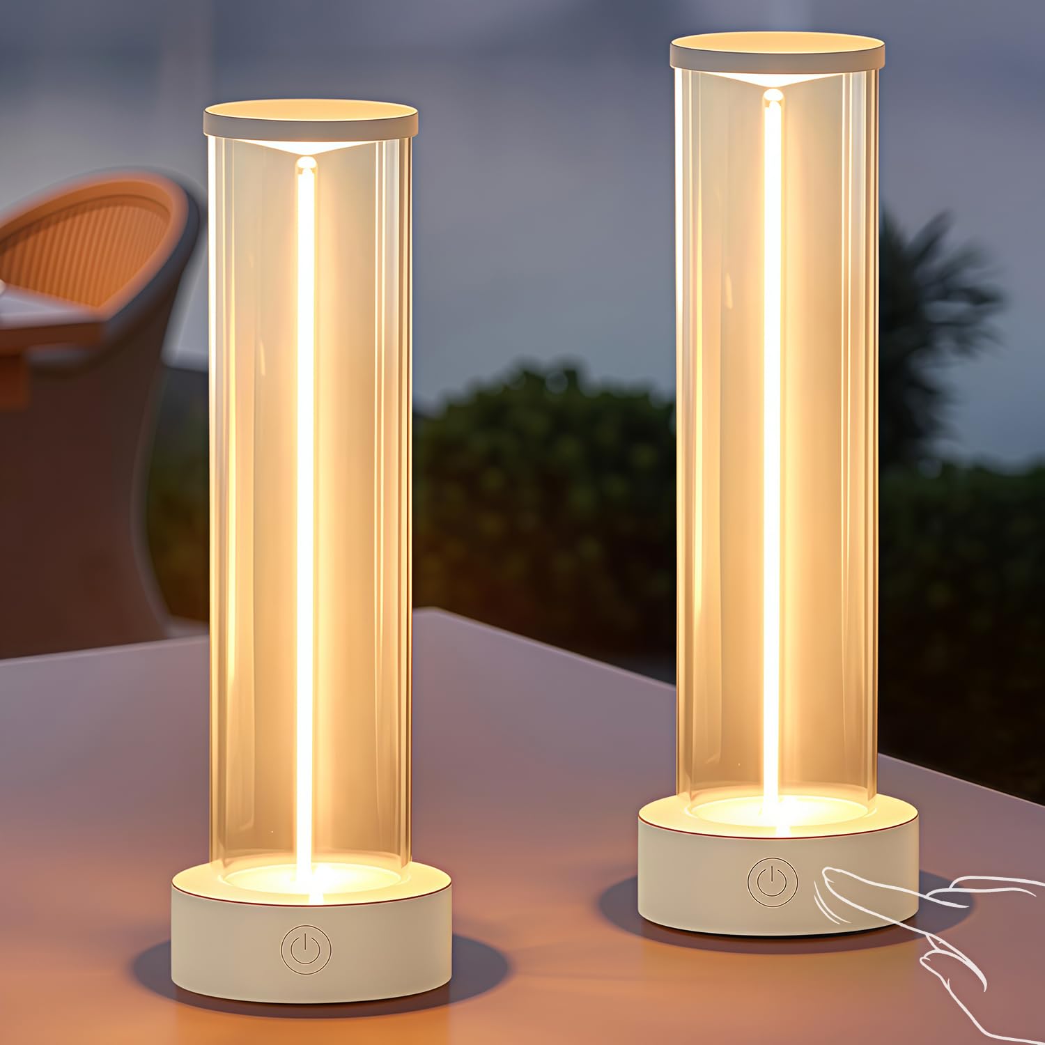 Glolsle Indoor Outdoor Cordless Table Lamp,Rechargeable Battery Powered Lamp 3-Mode Touch Dimmable,IP54 Waterproof Portable Lamp