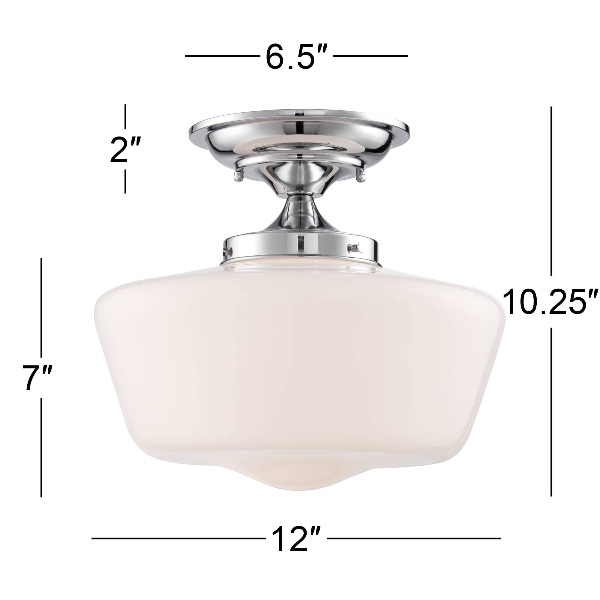 Regency Hill Floating Rustic Farmhouse Ceiling Light Semi Flush-Mount Fixture 12'' Wide Chrome Opal White Glass Shade for Bedroo