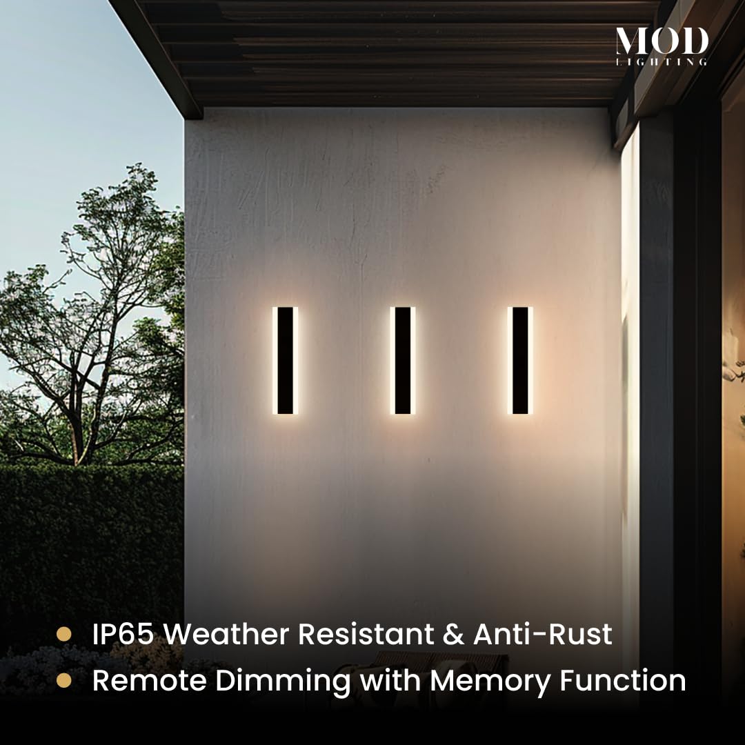 MOD LIGHTING Waterproof Outdoor Wall Light, LED Dimmable 3000K-6000K, 12" Black, Model MOD000-BK-12-DM, Patio Sconce