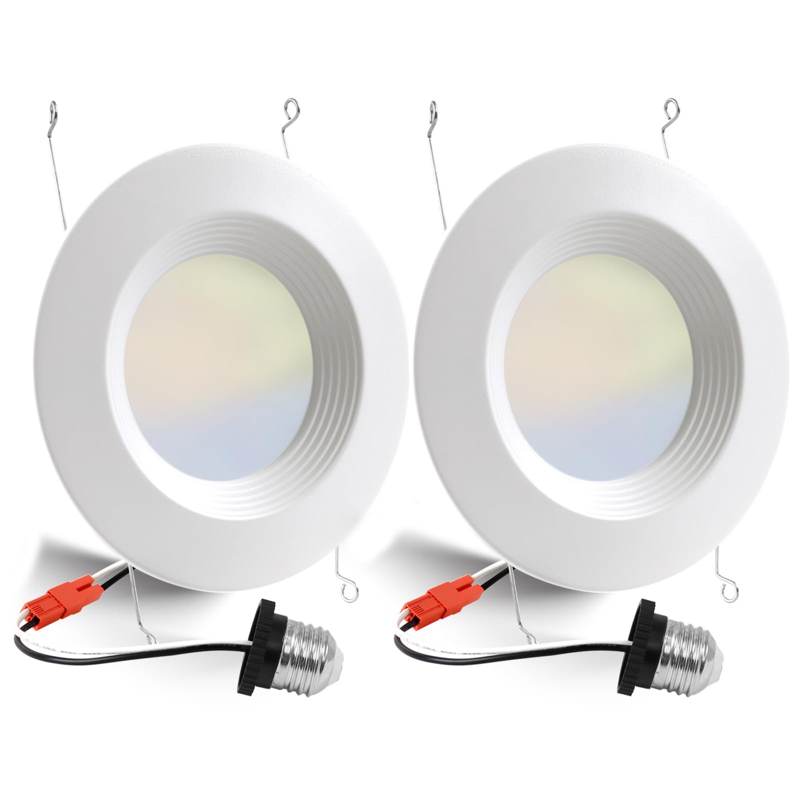 2 Pack 5/6 Inch 5Cct Led Recessed Light Retrofit, 2700K/3000K/4000K/5000K/6500K Selectable Downlight, Dimmable Can Lights With Metal Baffle Trim, Cri 90, 10.5W=85W, E26 Base, Ic & Wet Rated, Etl&Fcc