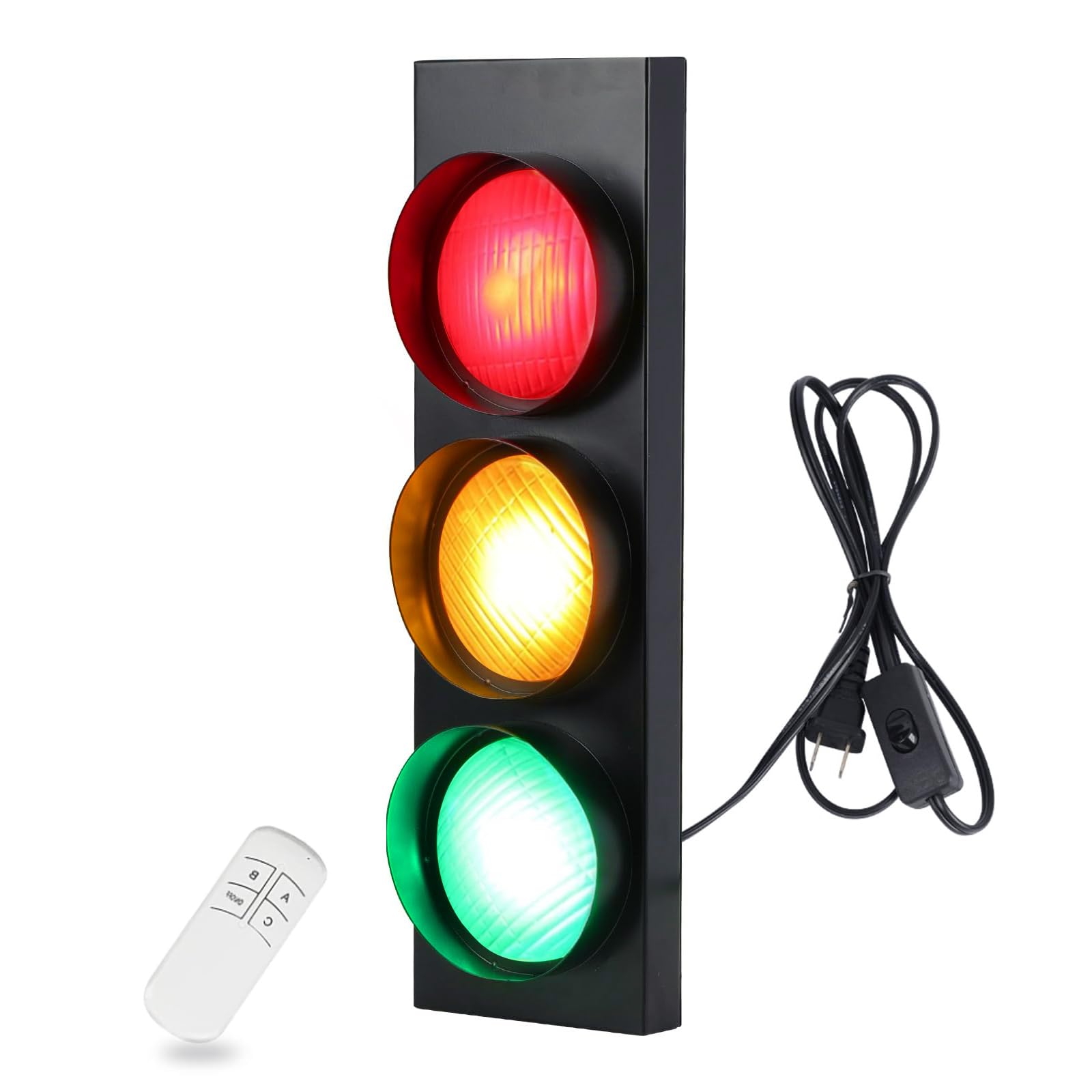 HOMIER Traffic Light Wall Lamp, Retro LED Decor with Remote Control, Model TL-01, 1-Side 3-Light Design for Kids Room, Classroom, Club
