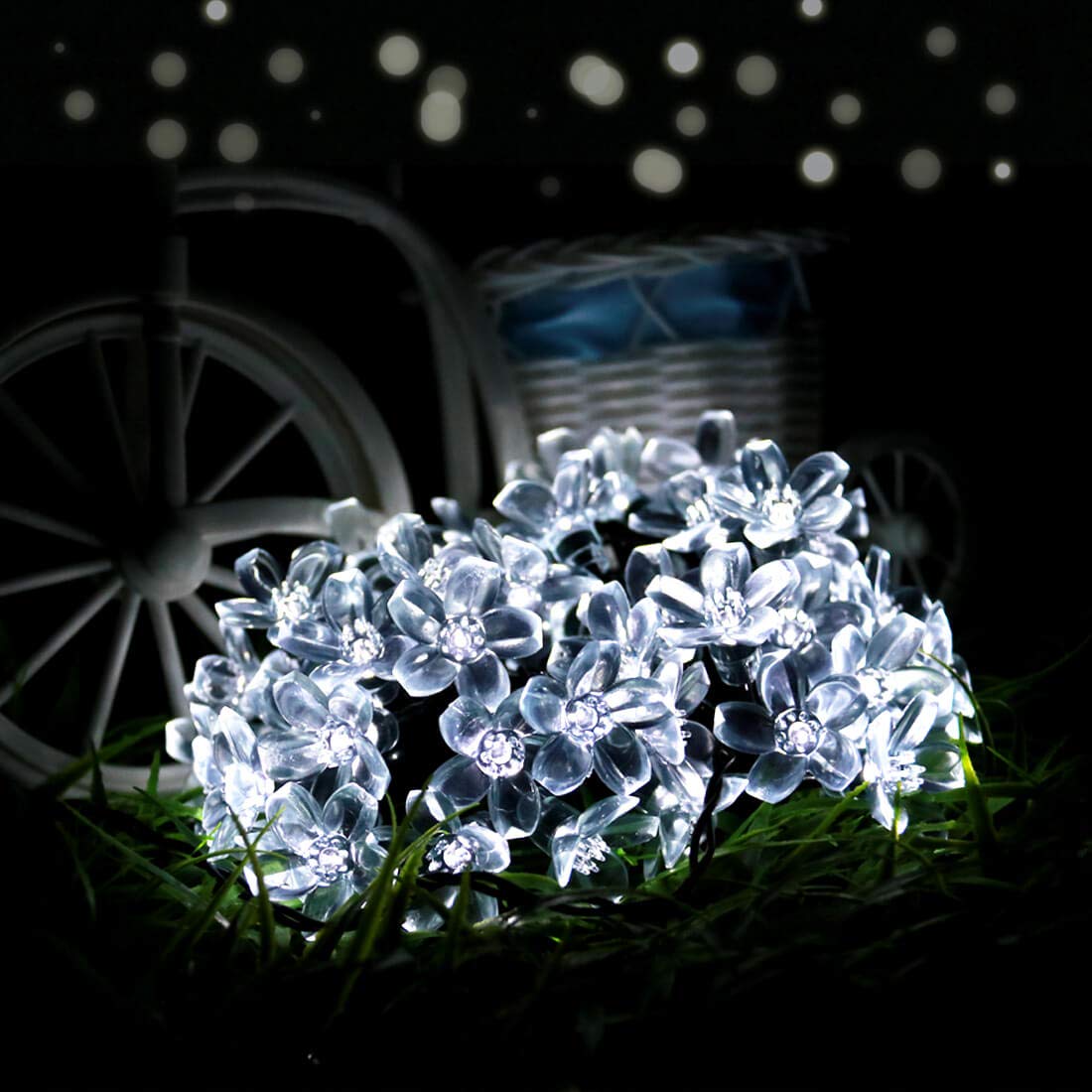 Semilits Outdoor Solar String Lights 50Led Flower Shaped Solar Fairy Lights For Christmas Garden Decoration White