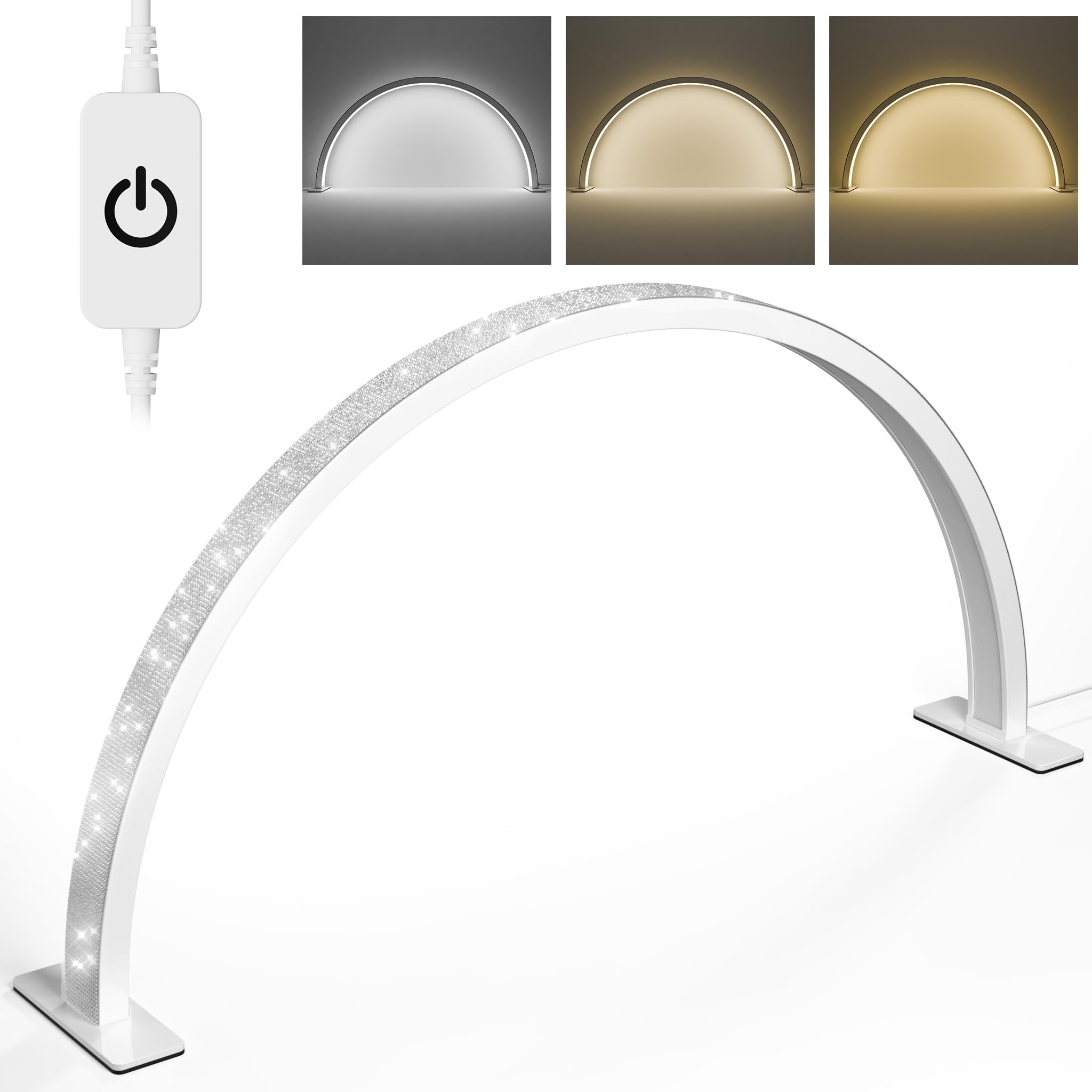 gelpal Half Moon LED Desk Lamp, 22in 48W, Crystal, Color Temperature 2700K-6000K, Silver for Makeup and Eyelash Extensions