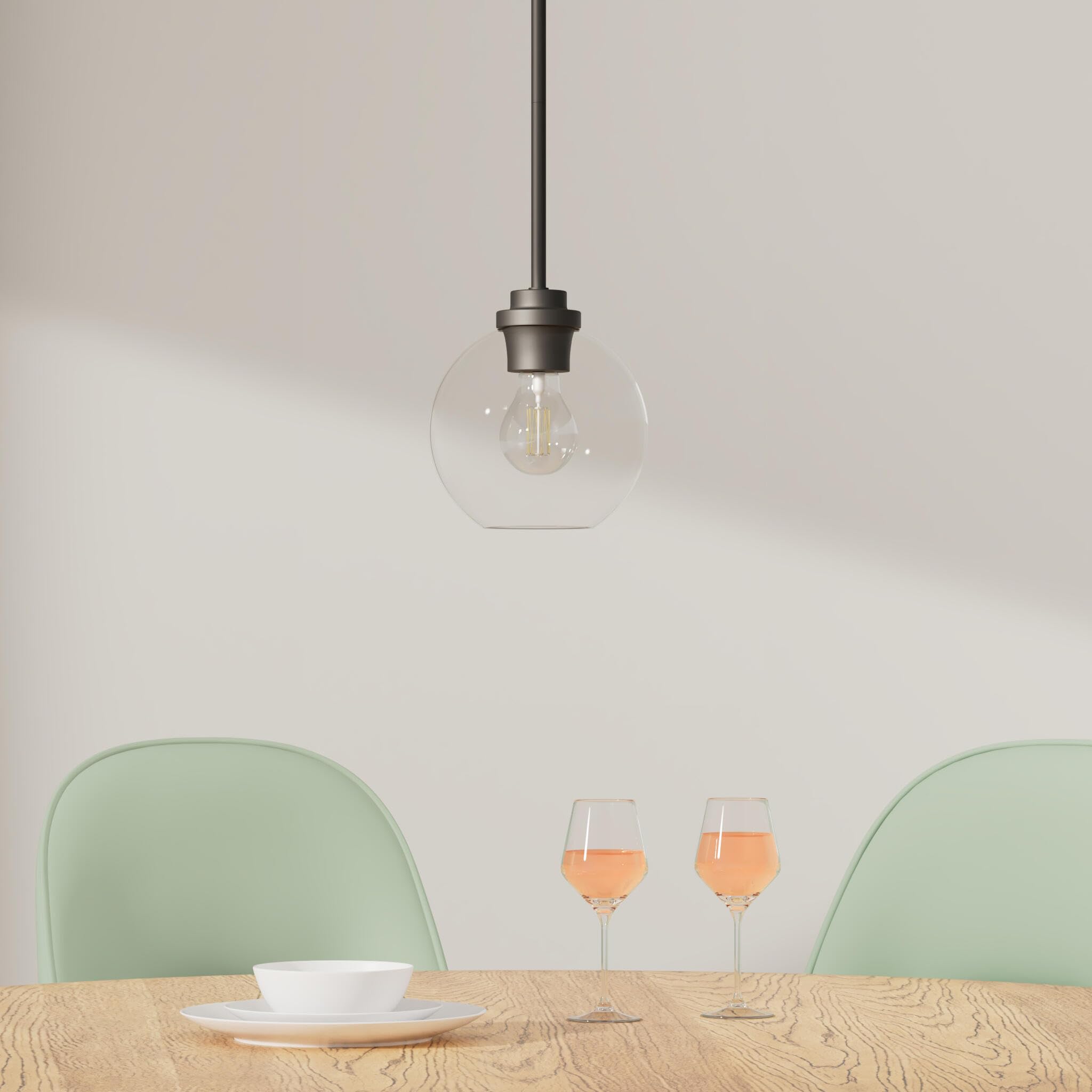 Jazava Matte Black Pendant Light, Mid Century Globe Haning Light Fixture Ceiling With Clear Glass For Kitchen Island Dining Room