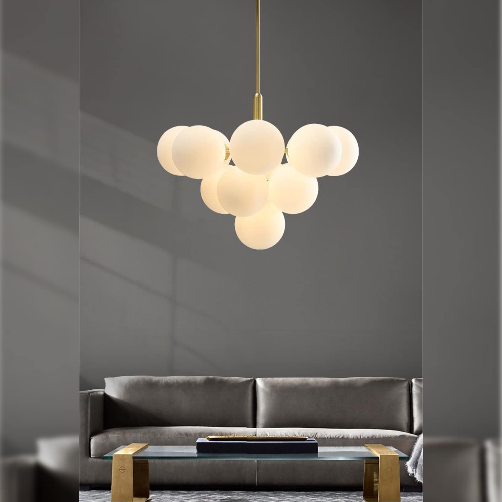 APLampara Mid Century Modern Chandelier 13-Light Brass Gold Pendant Lighting Fixture for Dining Room, Kitchen Island, Bedroom, L