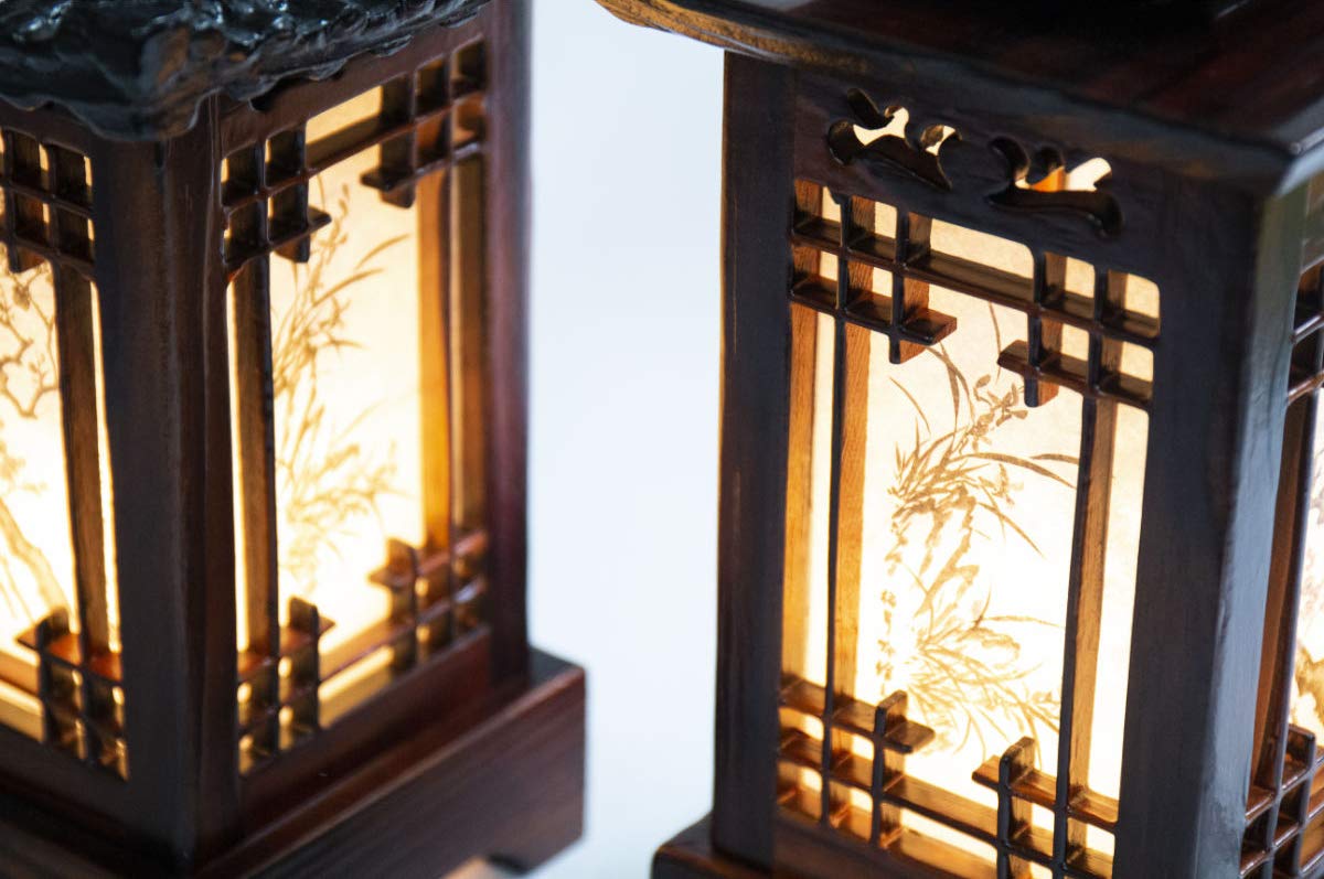 Traditional Korean Wood Lamp | Handmade Asian Oriental Table Lantern | Bedside Bedroom Accent Light | Unique Gift Idea | Pagoda