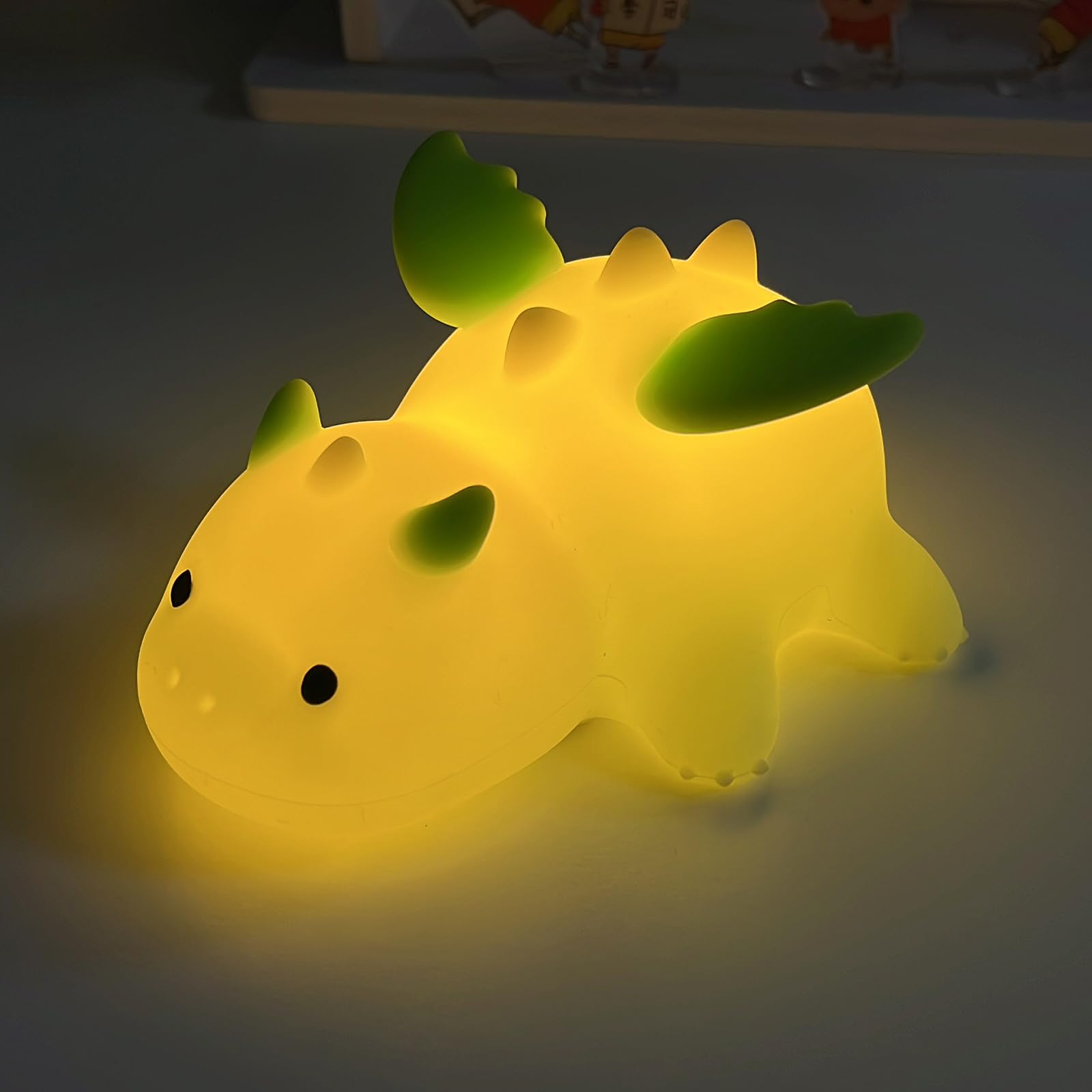 AVEKI Milk Dragon Night Light for Kids, Dimmable Silicone Lamp, Rechargeable, Green, Model XR-MM-L2508