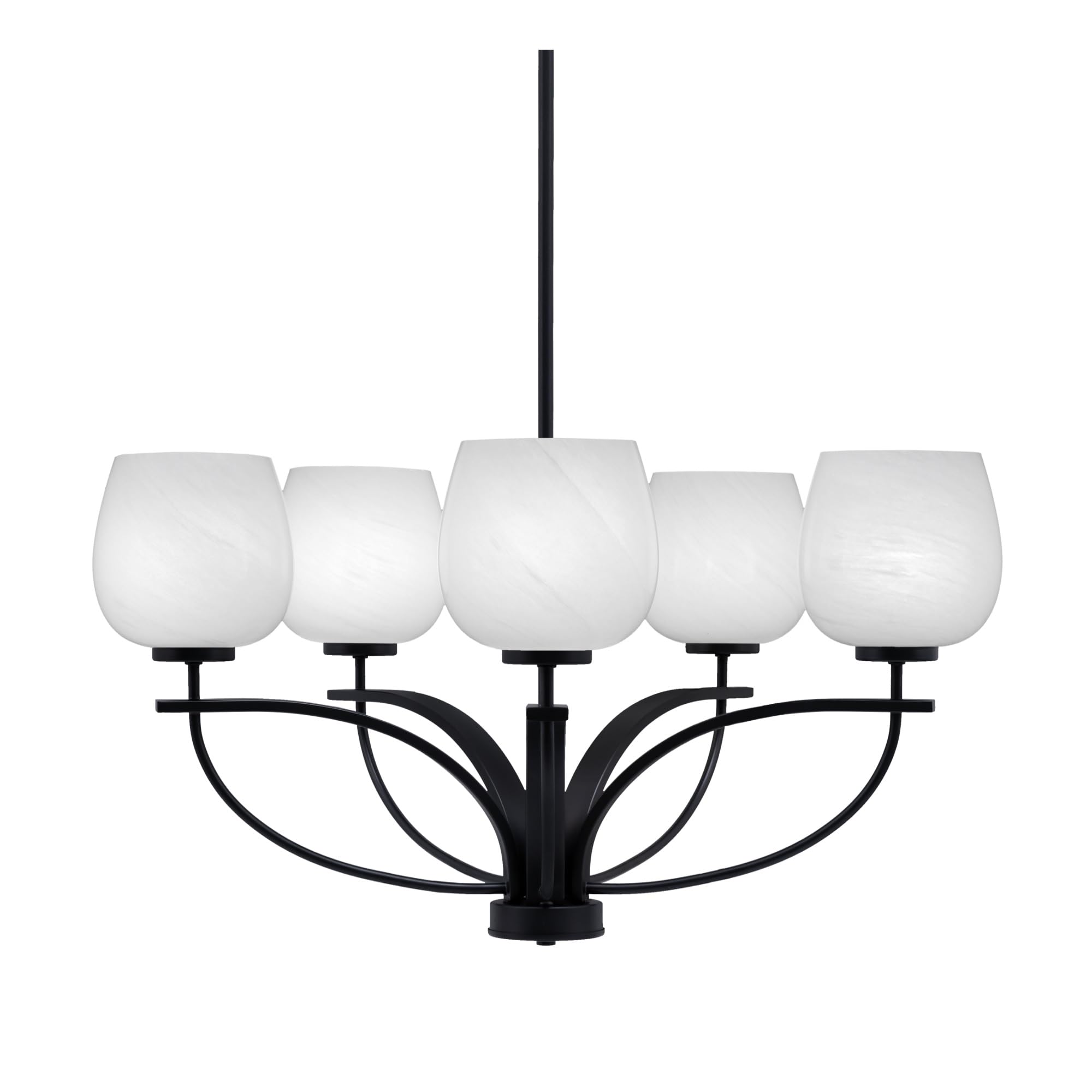 Toltec Lighting Cavella 5 Light Chandelier in Matte Black Finish with 6&quot; White Marble Glass