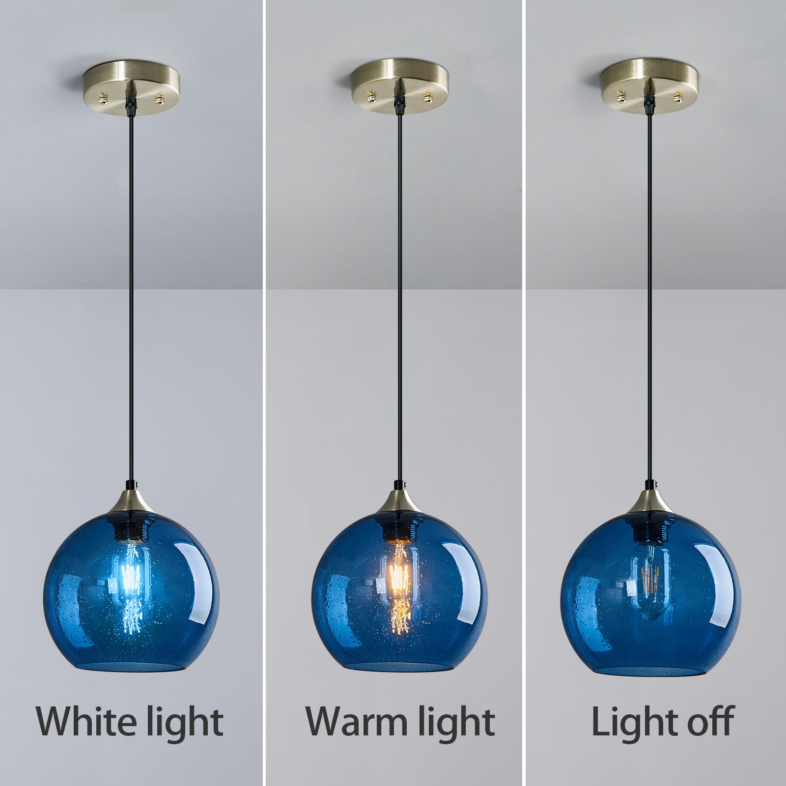 Lbsqj Blue Glass Pendant Lights Kitchen Island Lighting Globe Pendant Light Fixtures Modern Pendant Lighting For Kitchen Island Bedroom Living Dining Room Light Fixture(7.87In  1-Pack)