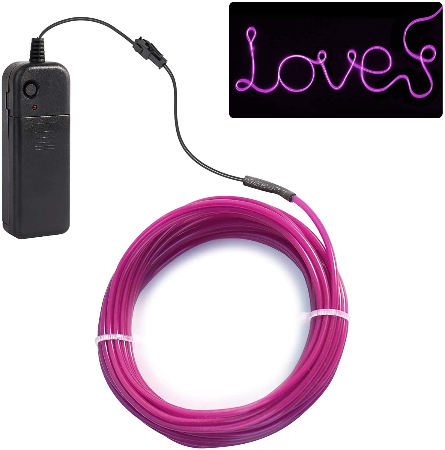 Jiguoor El Wire Battery Pack 9.8Ft / 3M Bright Neon Light Strip 360° Illumination Neon Tube Rope Lights For Diy, Festival, Party Decoration, Pub, Halloween, Chrismas (9.8Ft / 3M , Purple)