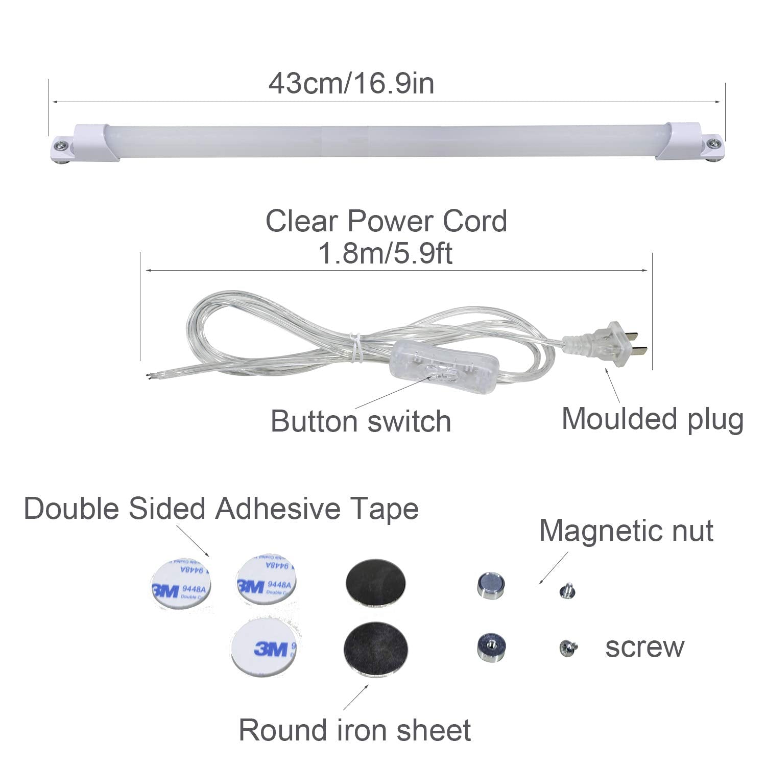STBTECH 17" LED Under Cabinet Light Bar, Magnetic Installation, White 6000K, Super Slim Design, Ideal for Kitchen and Work Table
