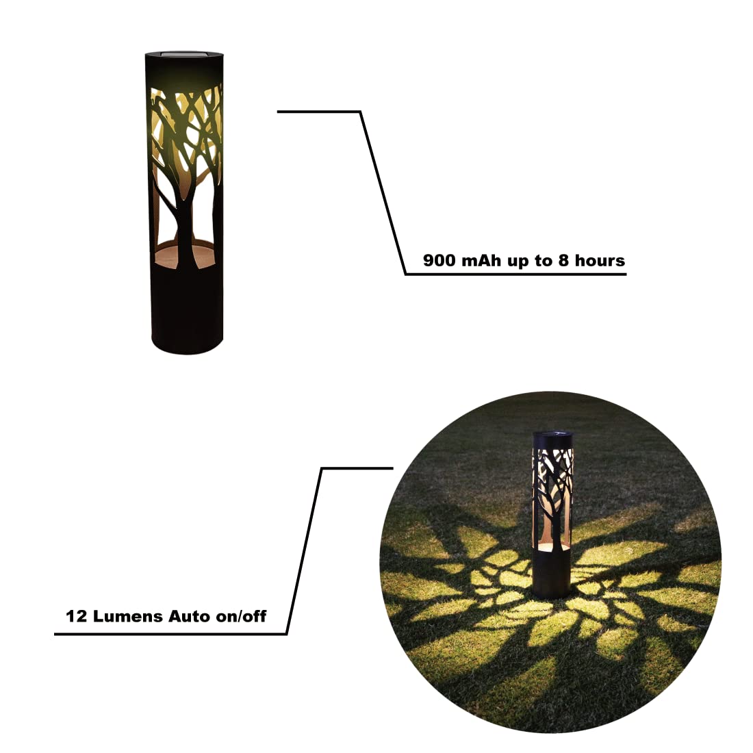 PUMPSUN Solar Pathway Lights 4-Pack, Iron Landscape Lighting, Dust to Dawn, Brown, Model PSWY22002, Warm Yellow for Garden Decor